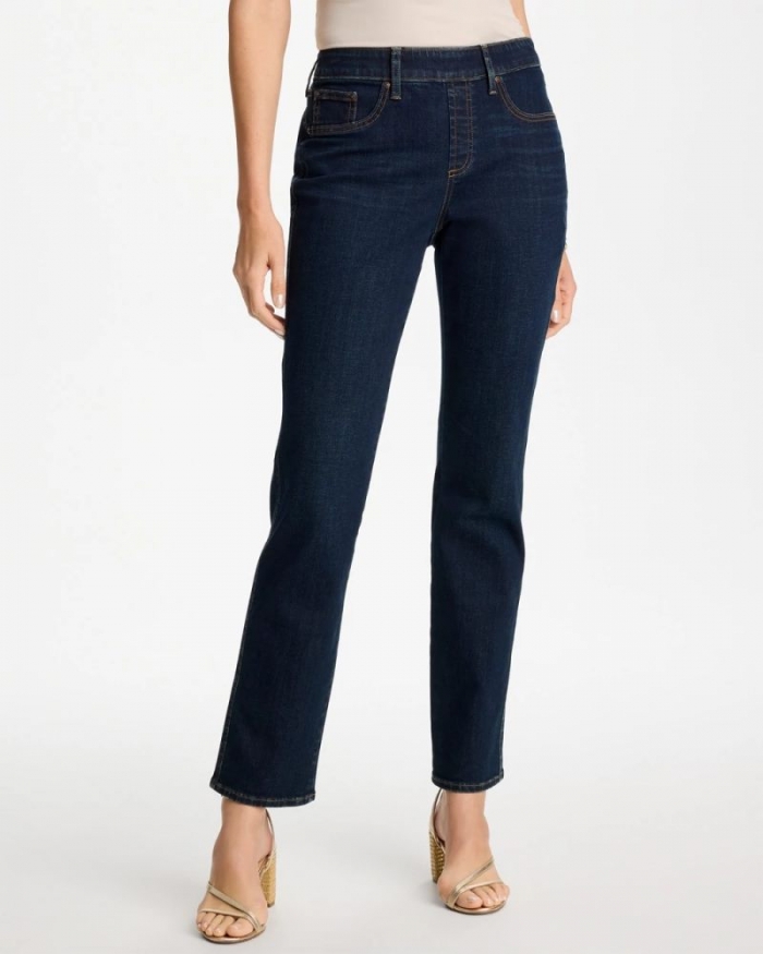 Chicos Pull-On Straight Jeans - DARK RAINIER INDIGO