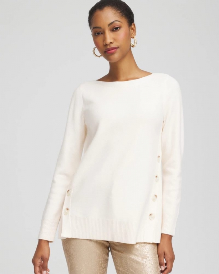 Chicos Button Tunic Sweater - ENGLISH CREAM