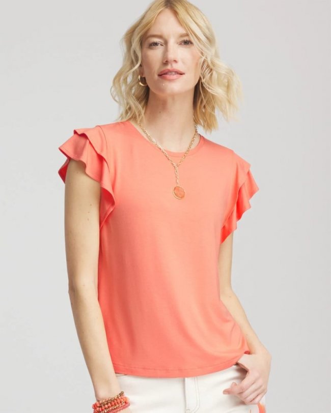 Chicos Touch of Cool™ Flutter Sleeve Tee - SUNSET PEACH