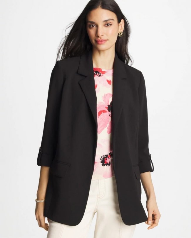 Chicos Boyfriend Crepe Blazer - BLACK