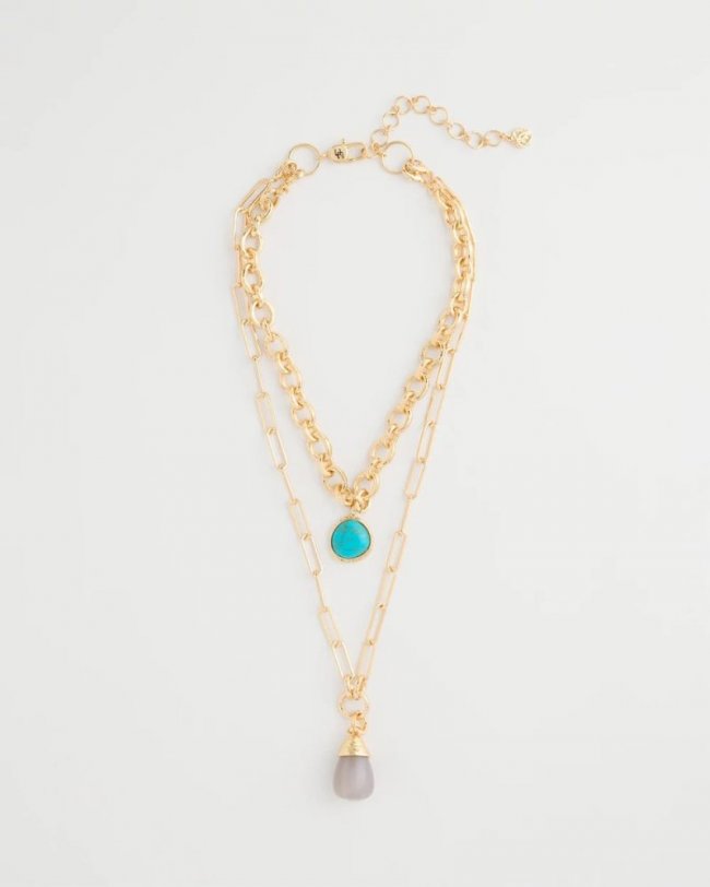 Chicos Double-Strand Blue Pendant Necklace - AQUA
