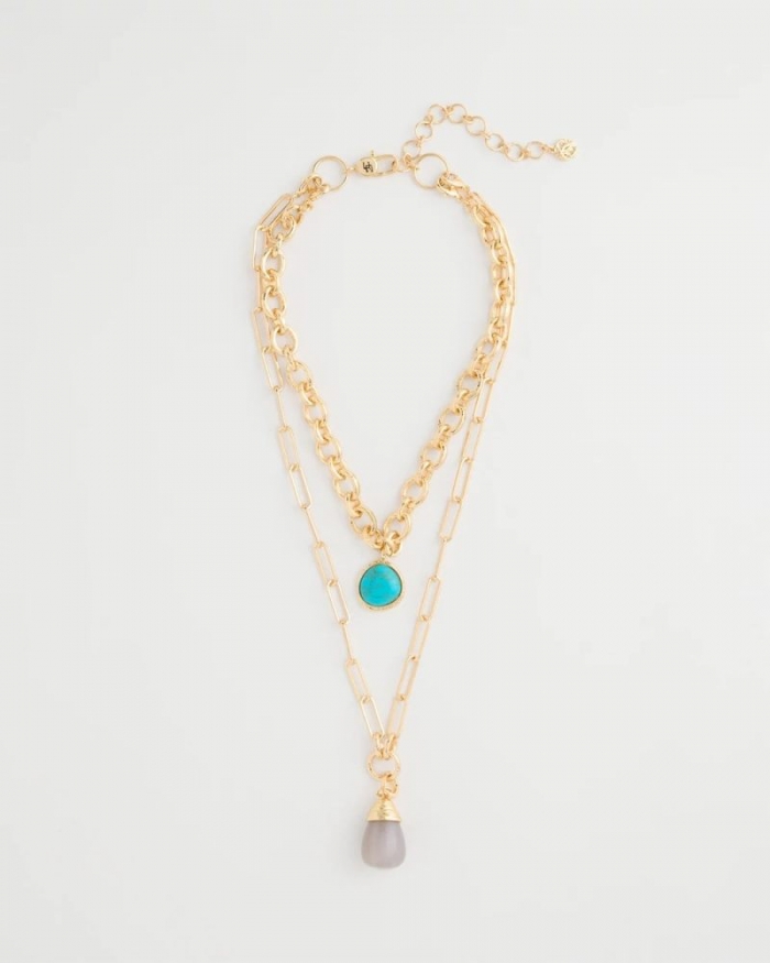 Chicos Double-Strand Blue Pendant Necklace - AQUA