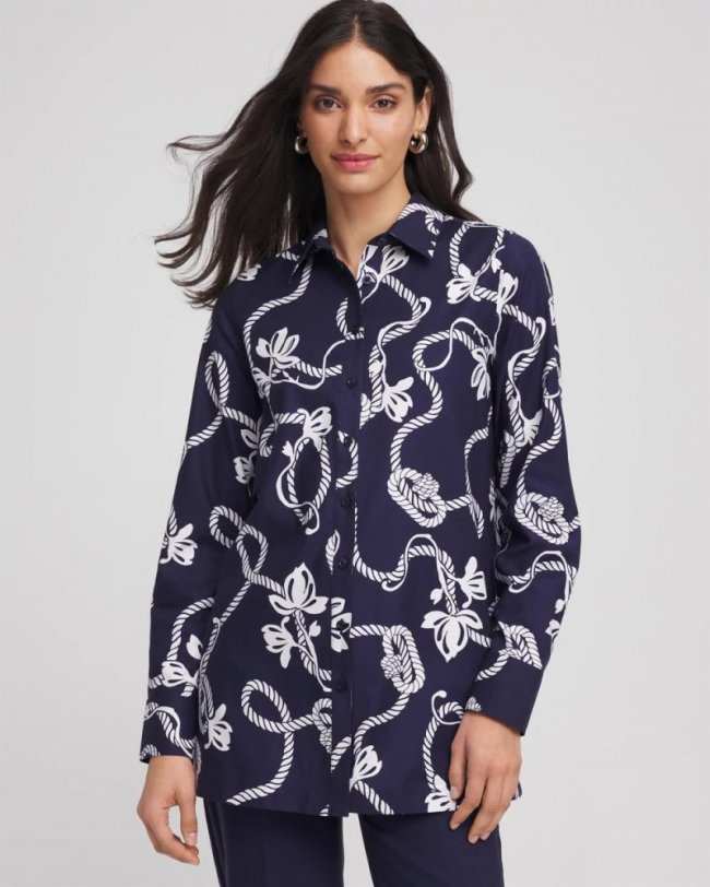 Chicos No Iron Rope Print Tunic - PASSPORT BLUE