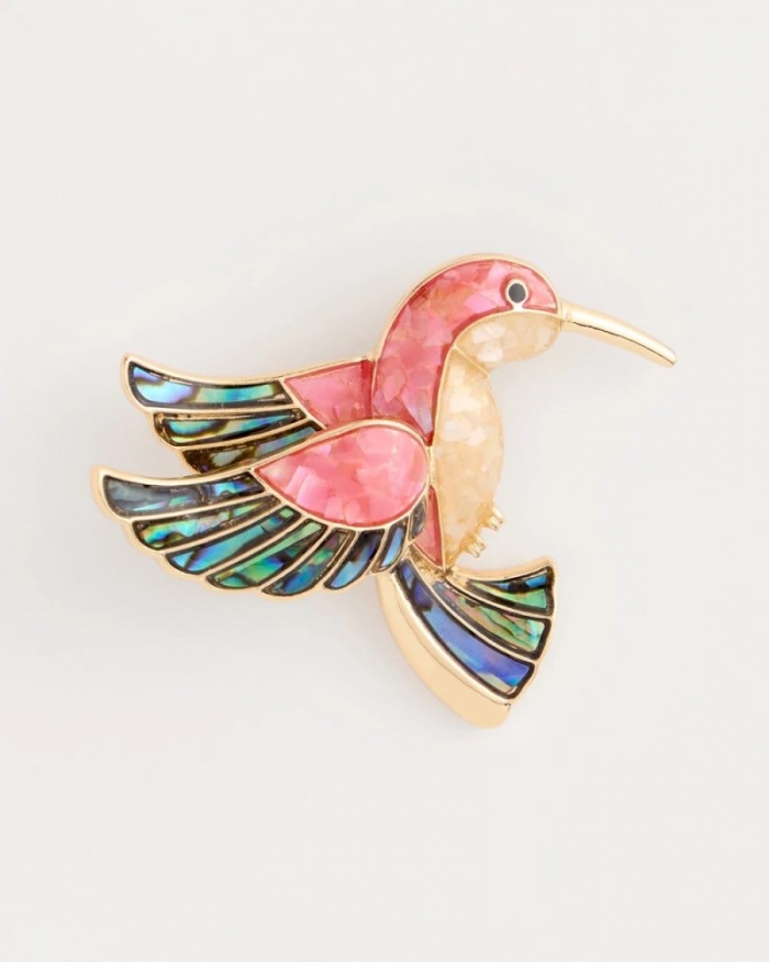 Chicos Pink Hummingbird Brooch - PINK