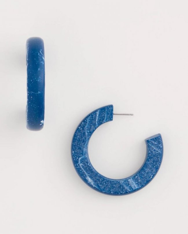 Chicos Blue-Neutral Wood Hoop Earrings - BLUE MULTI