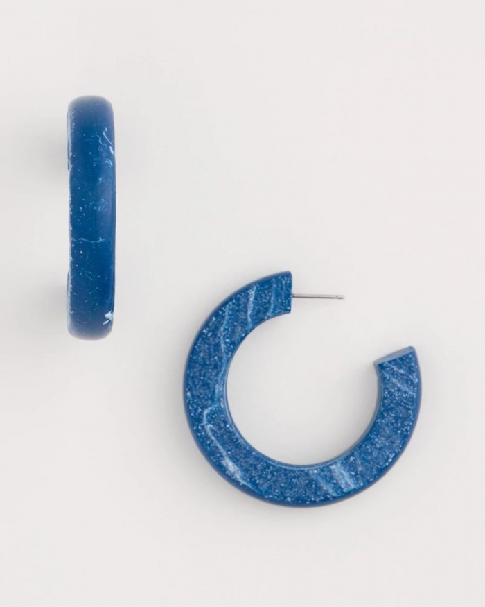 Chicos Blue-Neutral Wood Hoop Earrings - BLUE MULTI