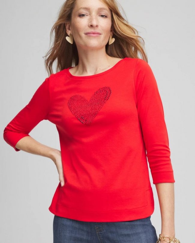 Chicos Embellished Valentine's Day Tee - LOVE LETTER RED