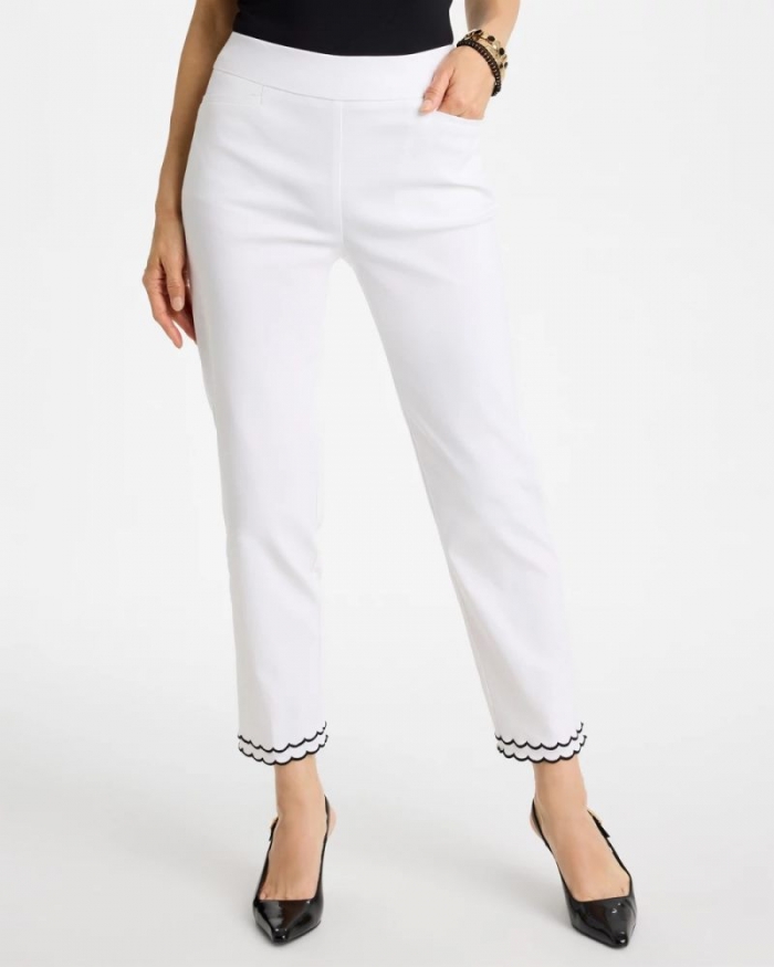 Chicos Contrast Scallop Brigitte™ Slim Crop Pant - ALABASTER