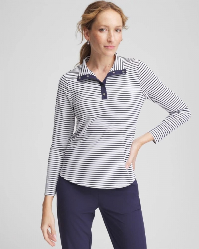 Chicos Zenergy® UPF Snap-Front Mockneck Pullover Top - PASSPORT BLUE