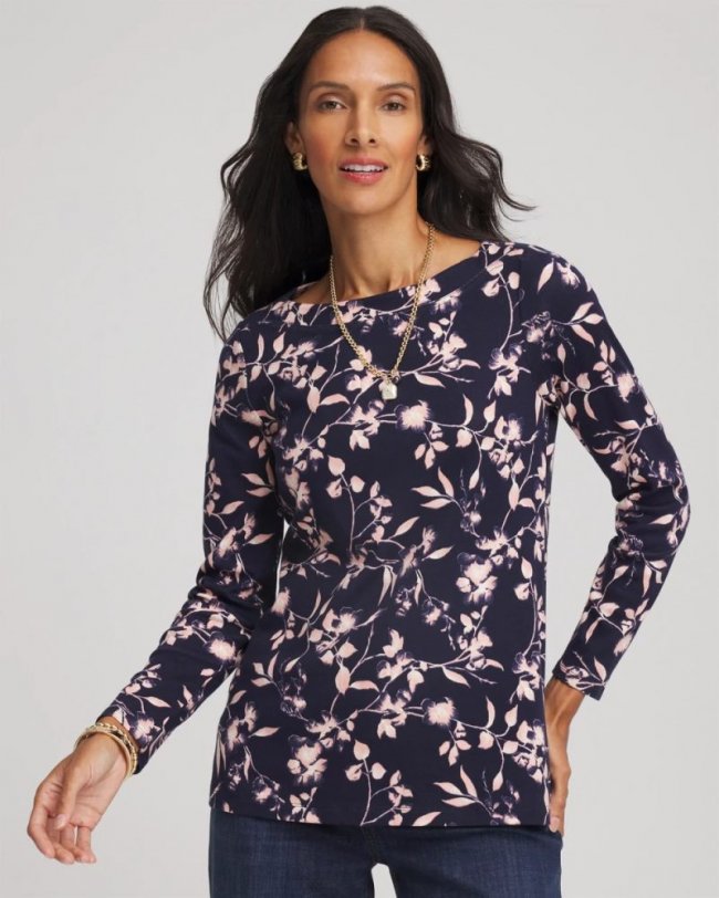 Chicos Pima Long-Sleeved Tee - PASSPORT BLUE