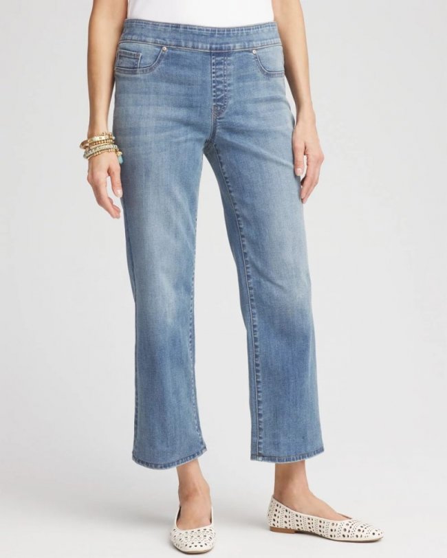 Chicos Pull-On Straight Cropped Jeans - HELENA INDIGO