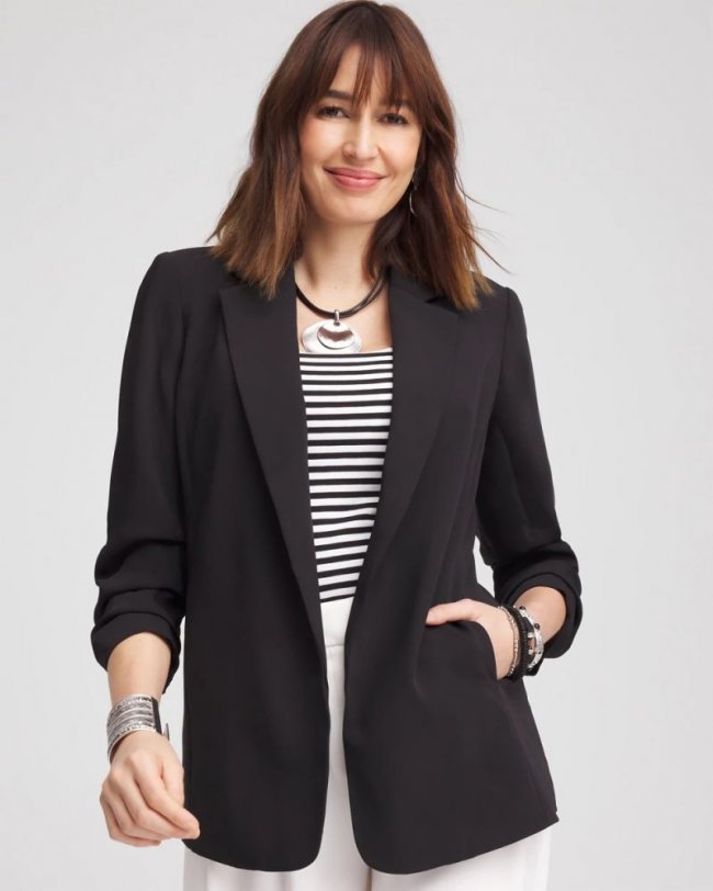 Chicos Notched-Lapel Ruched Sleeve Blazer - BLACK Chicos Notched-Lapel Ruched Sleeve Blazer - BLACK