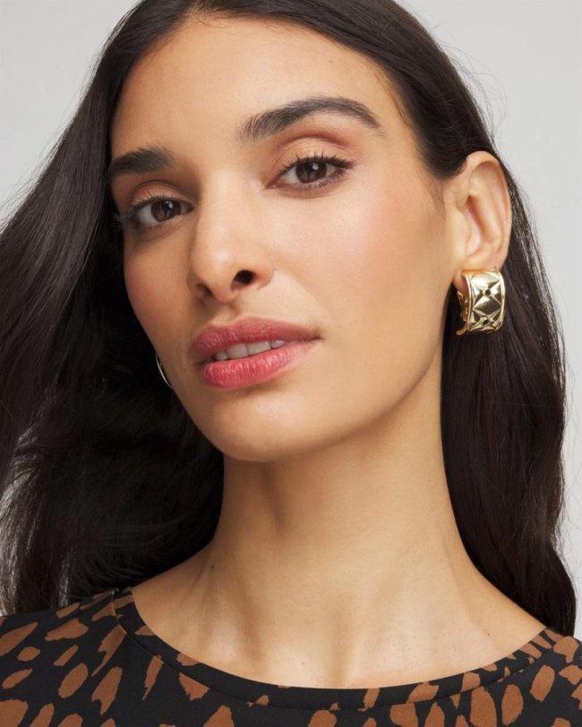 Chicos Black & Gold QuiltedClip on Earrings - GOLD