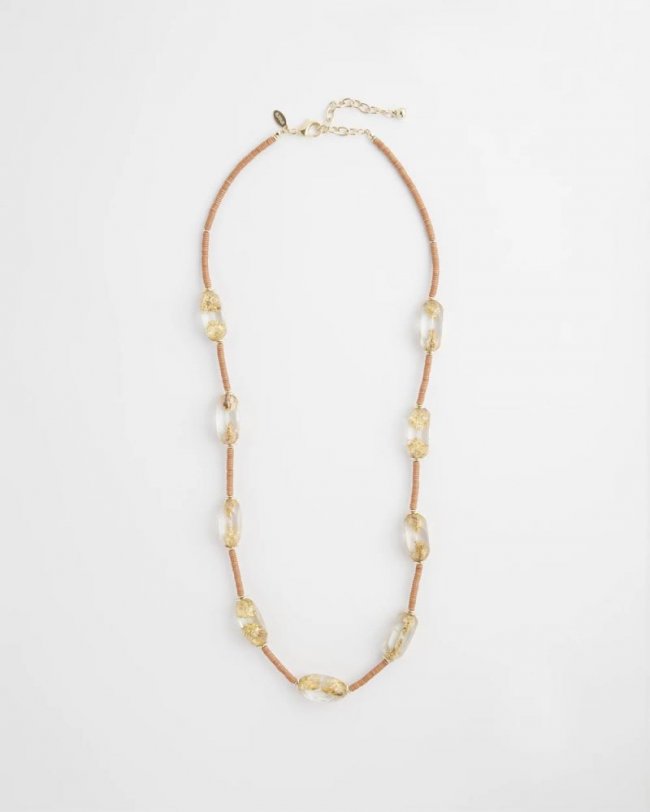 Chicos Lucite Gold Foil Necklace - BROWN
