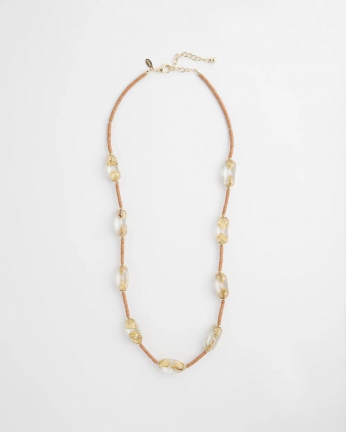 Chicos Lucite Gold Foil Necklace - BROWN