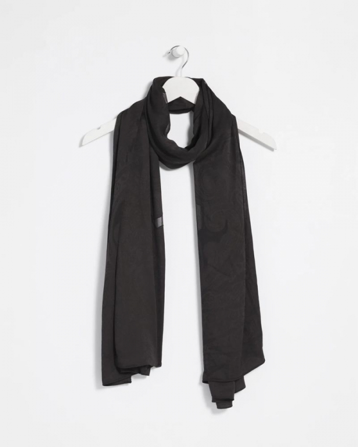 Chicos Floral Burnout Oblong Scarf - BLACK