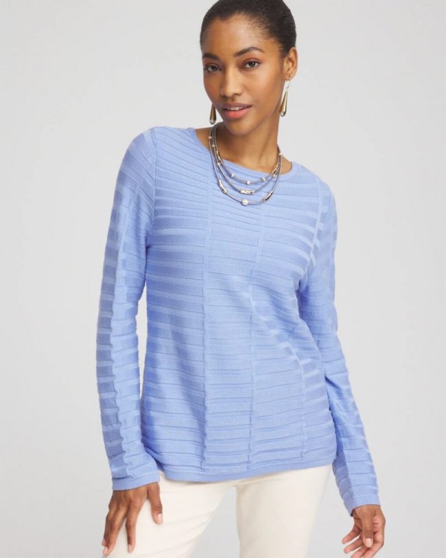 Chicos Boat Neck Pullover Sweater - BLUE MUSE
