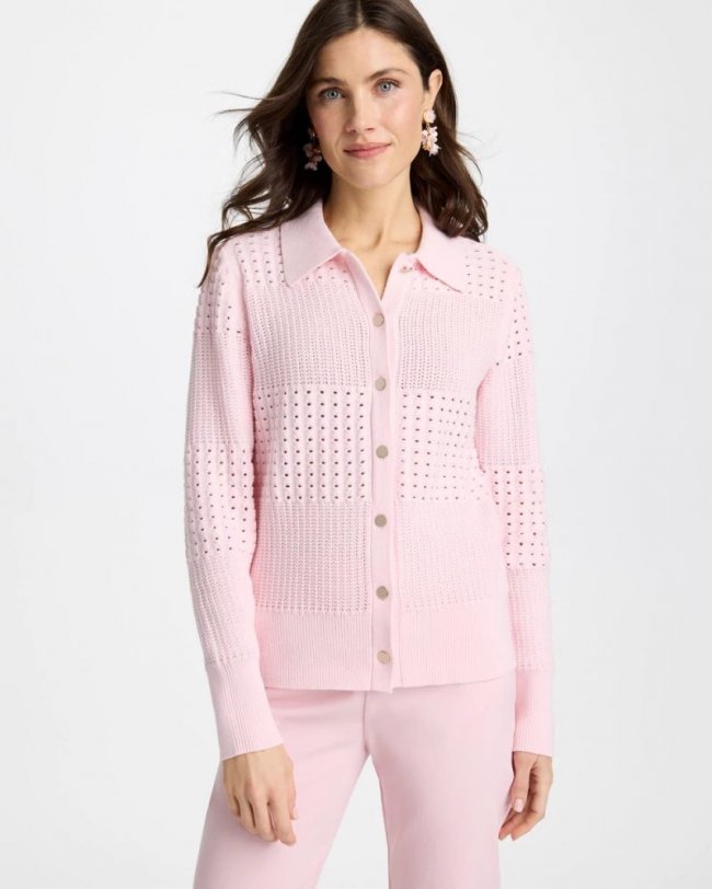 Chicos Textured Button-Front Cardigan - SWEET BLOSSOM