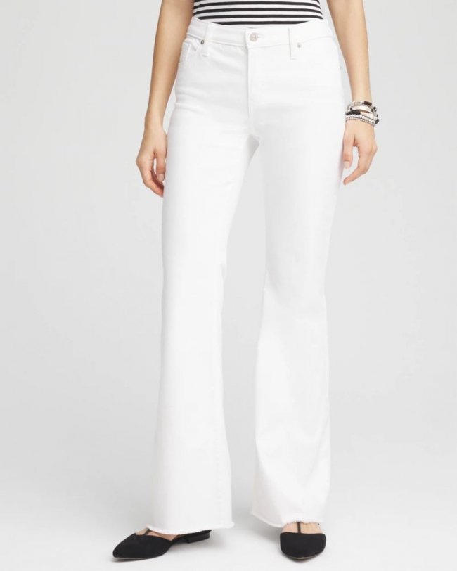 Chicos Girlfriend No Stain Frayed Flared Jeans - ALABASTER