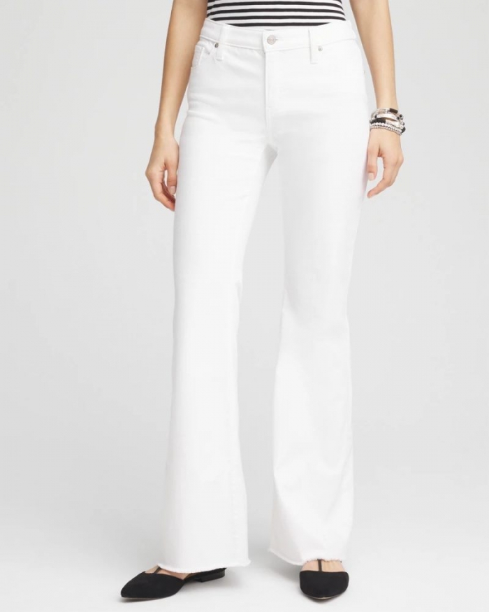 Chicos Girlfriend No Stain Frayed Flared Jeans - ALABASTER