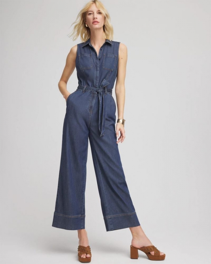 Chicos Denim Wide-Leg Jumpsuit - BISCAYNE BLUE