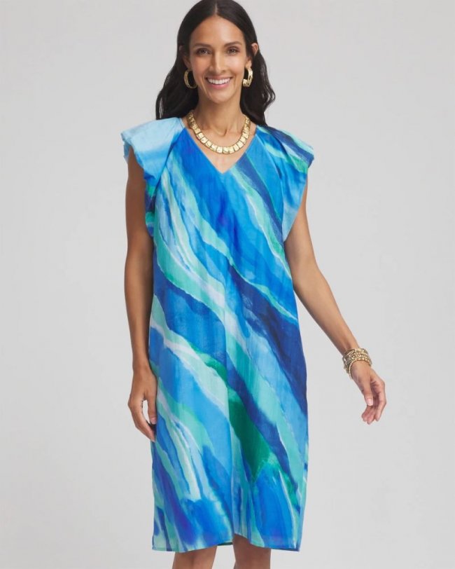 Chicos Cotton-Silk Voile Popover Dress - MULTI