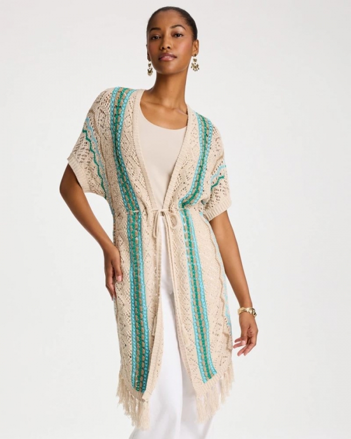 Chicos Rainbow Crochet Pointelle Vest - BONDI BLUE