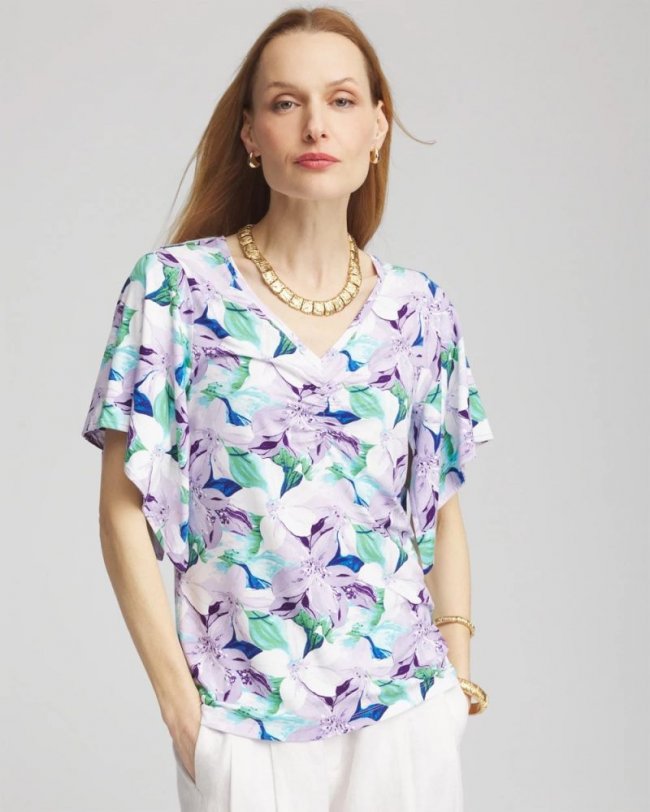 Chicos Touch of Cool™ Lily Handkerchief-Sleeve V-Neck Tee - GENTLE LAVENDER