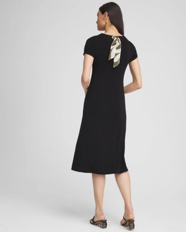 Chicos Travelers™ Fit and Flare Tie Back Dress - TRAVELERS BLACK