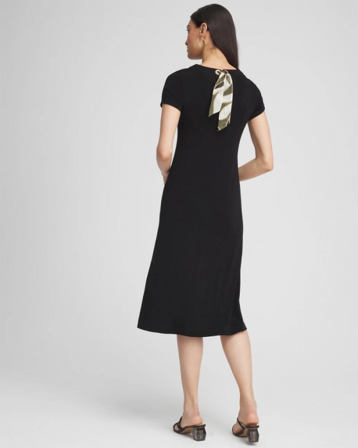 Chicos Travelers™ Fit and Flare Tie Back Dress - TRAVELERS BLACK