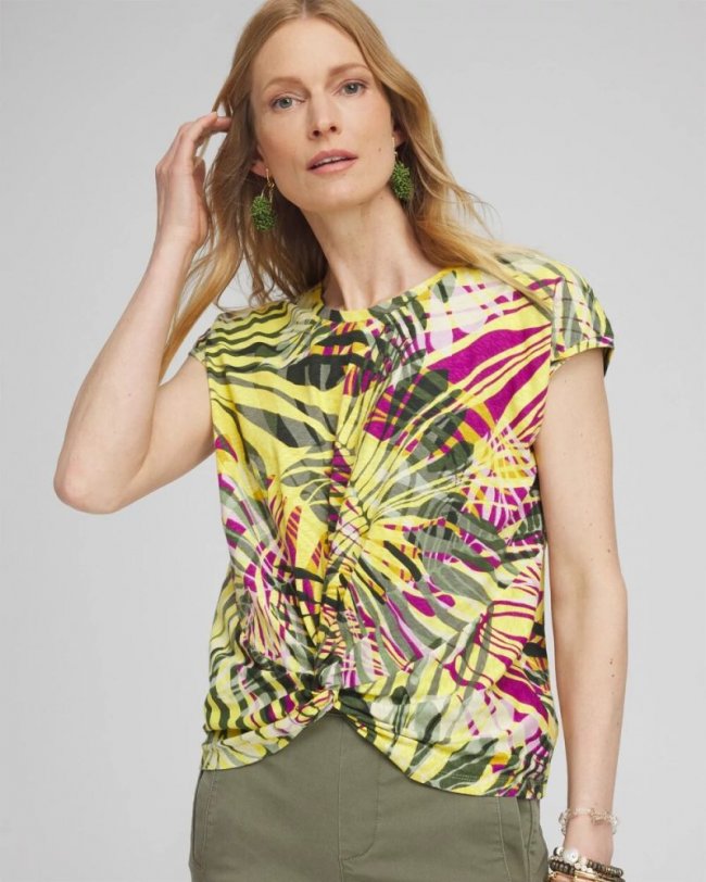 Chicos Palms Inverted Knot Front Tee - GOLDEN KIWI