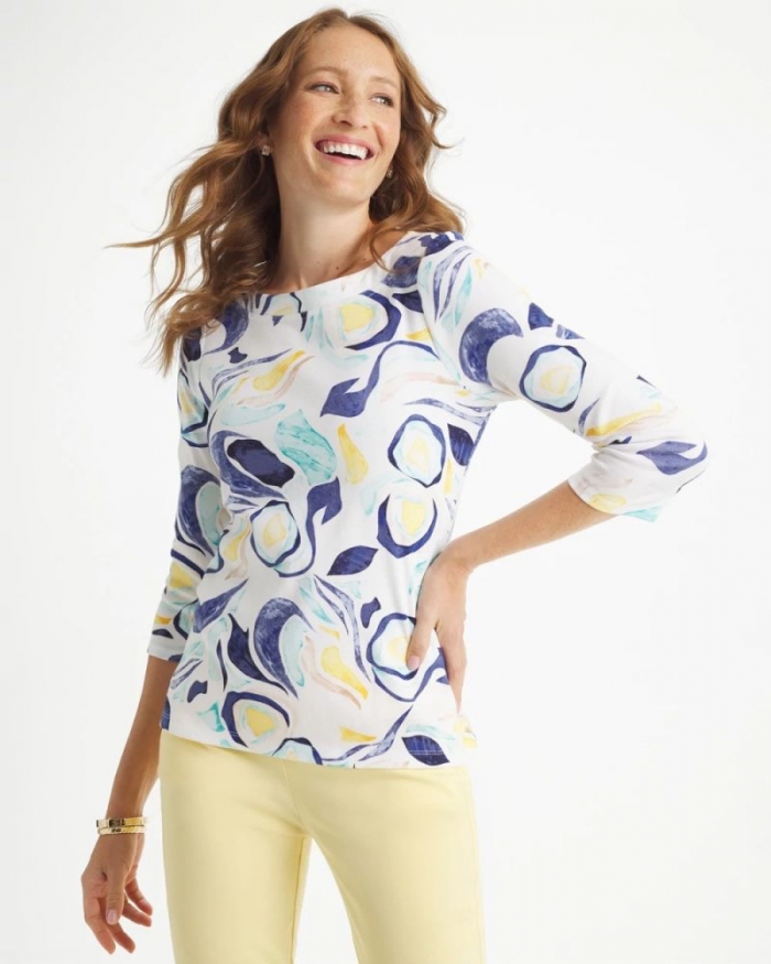 Chicos Abstract Pima 3/4 Sleeve Tee - PASSPORT BLUE