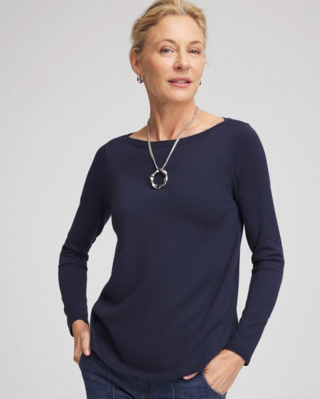 Chicos Ella Bateau Pullover Sweater - PASSPORT BLUE Chicos Ella Bateau Pullover Sweater - PASSPORT BLUE