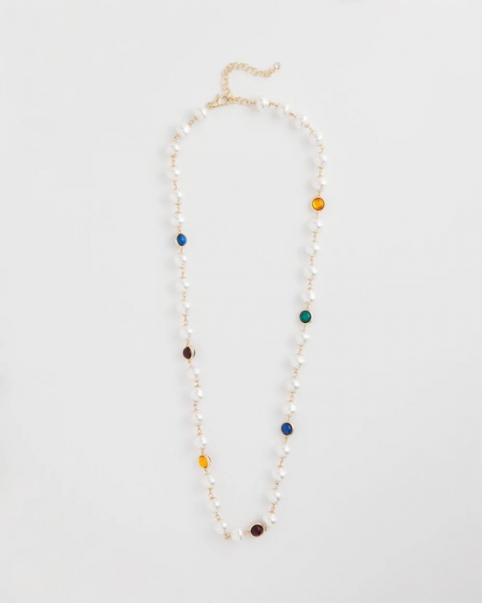 Chicos Beaded Faux Pearl Single-Strand Necklace - PEARL