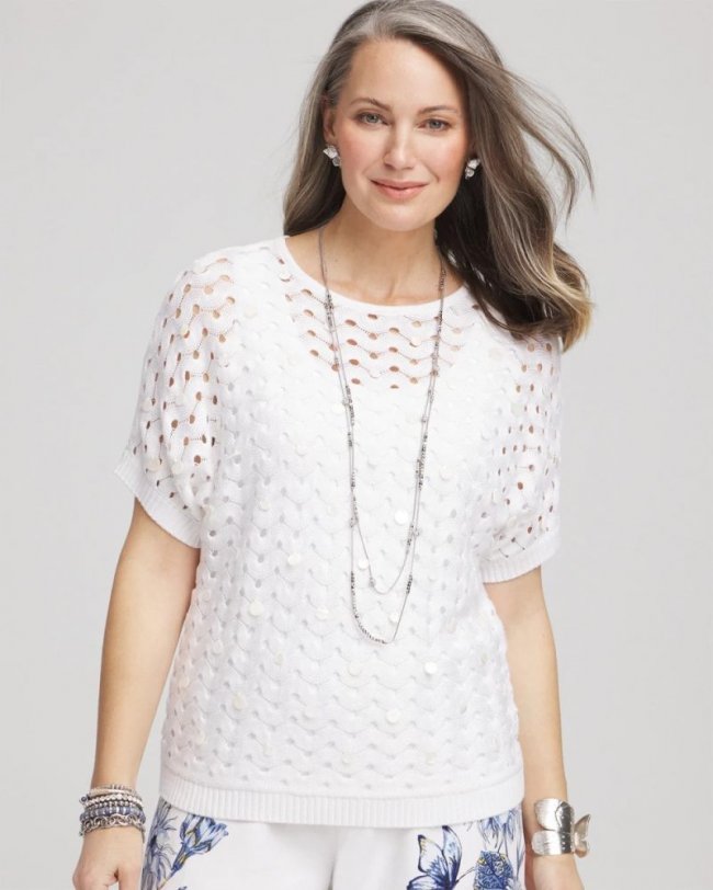 Chicos Dolman Pointelle Sweater - ALABASTER Chicos Dolman Pointelle Sweater - ALABASTER