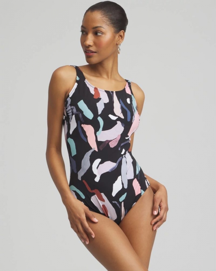 Chicos Gottex Rocky High Neck One Piece Swimsuit - BLACK/WHITE
