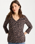 Chicos Cotton Stretch 3/4 Sleeve Polka Dot Tee - BLACK