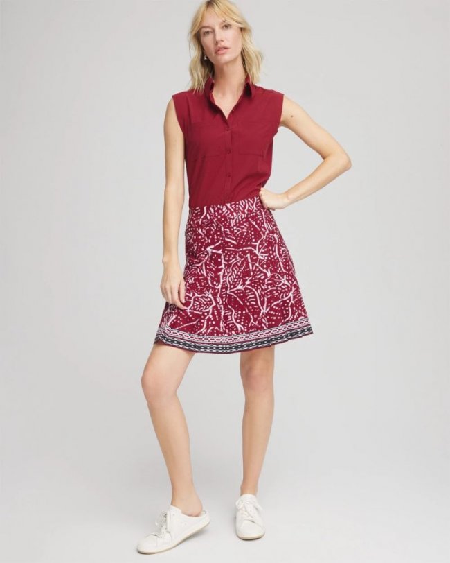 Chicos Zenergy® UPF Pleated Floral Skort - RUSSET RED
