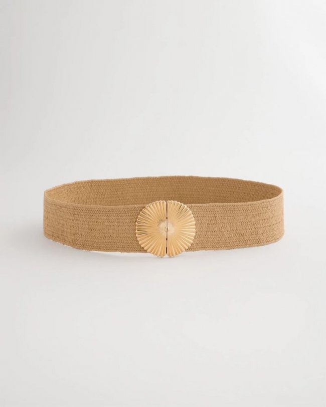 Chicos Golden Fan Buckle Stretch Belt - NATURAL Chicos Golden Fan Buckle Stretch Belt - NATURAL