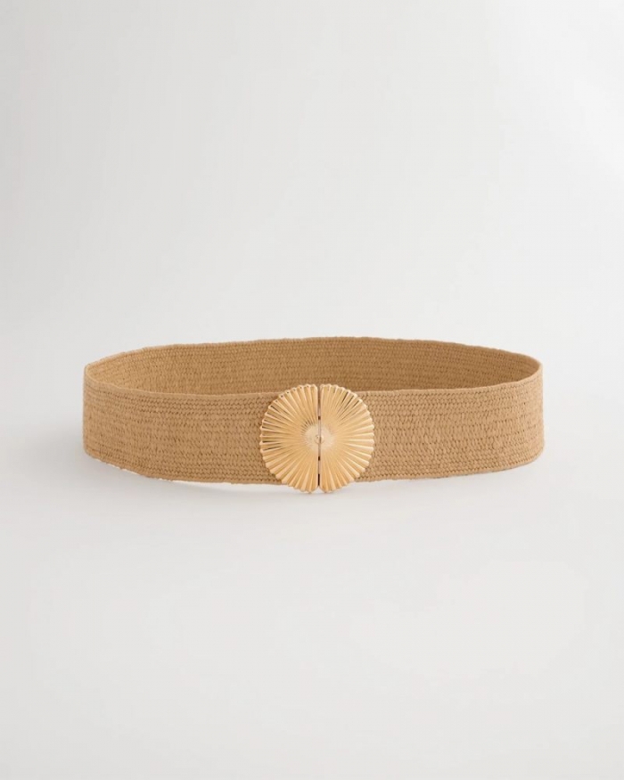Chicos Golden Fan Buckle Stretch Belt - NATURAL