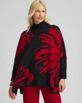 Chicos Floral Poncho - BLACK
