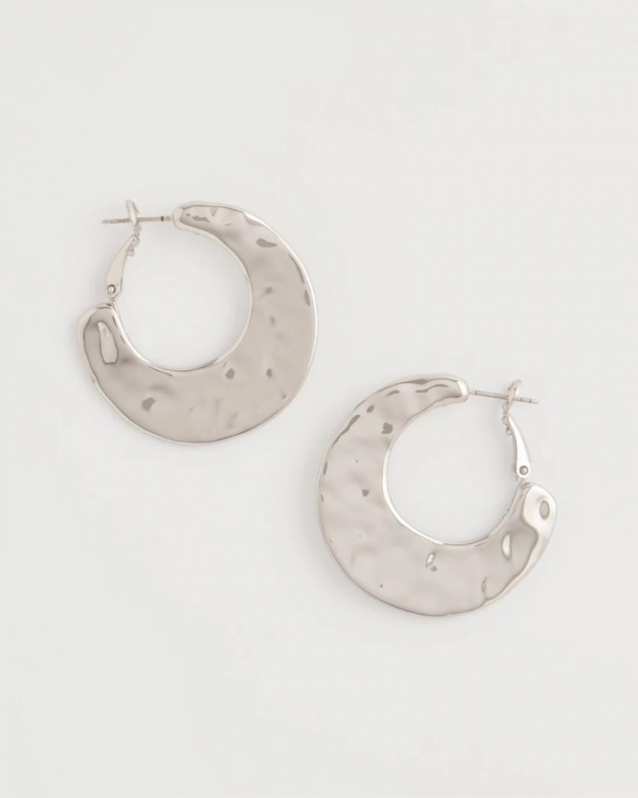 Chicos Hammered Hoop Earrings - SILVER