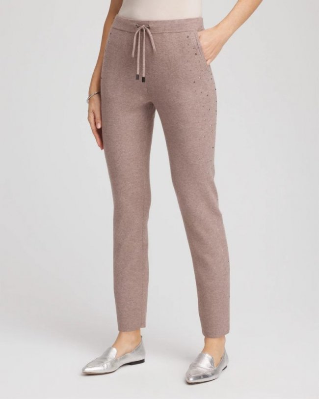 Chicos Zenergy® Luxe Rhinestone Ankle Pants - TAUPE HEATHER