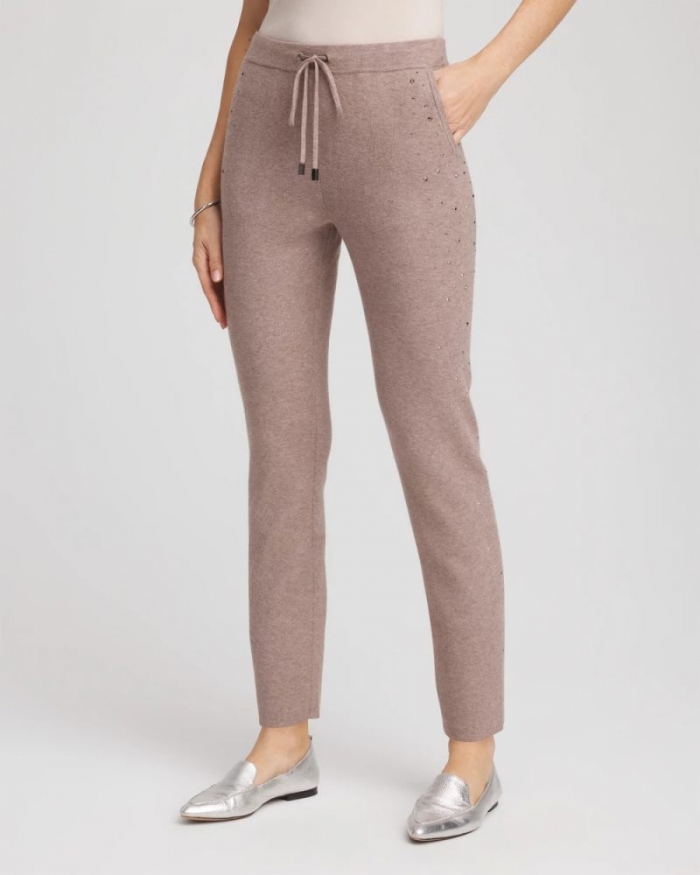 Chicos Zenergy® Luxe Rhinestone Ankle Pants - TAUPE HEATHER