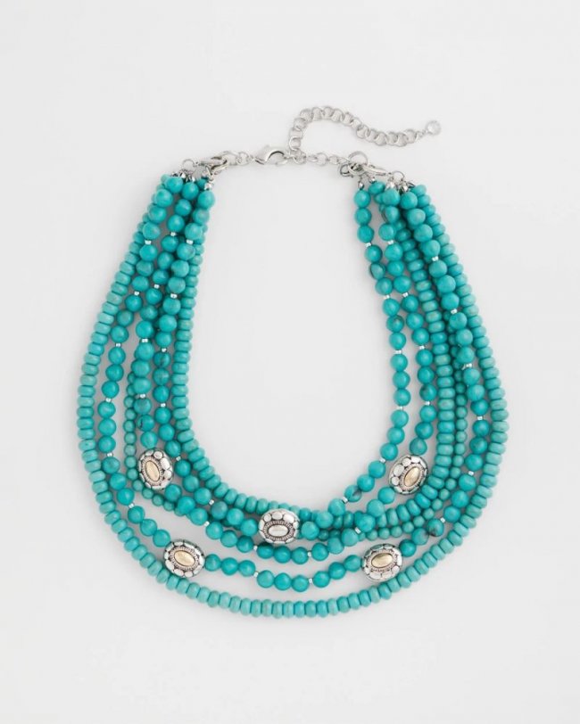 Chicos Turquoise Multistrand Bib Necklace - TURQUOISE