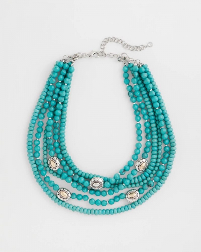 Chicos Turquoise Multistrand Bib Necklace - TURQUOISE