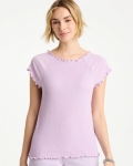 Chicos Textured Knit Lettuce Raglan Tee - ORCHID MIST