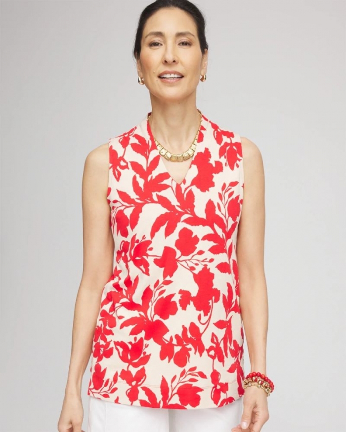 Chicos Floral Sleeveless V-Neck Tunic - GLISTENING SAND