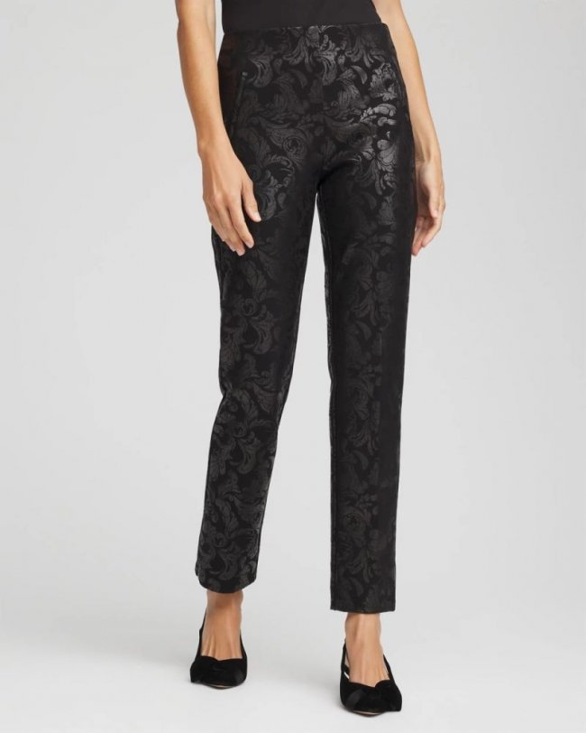 Chicos Juliet Black FoiledSlim Ankle Pants - BLACK