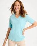 Chicos Cotton Slub V-Neck Tee - BONDI BLUE